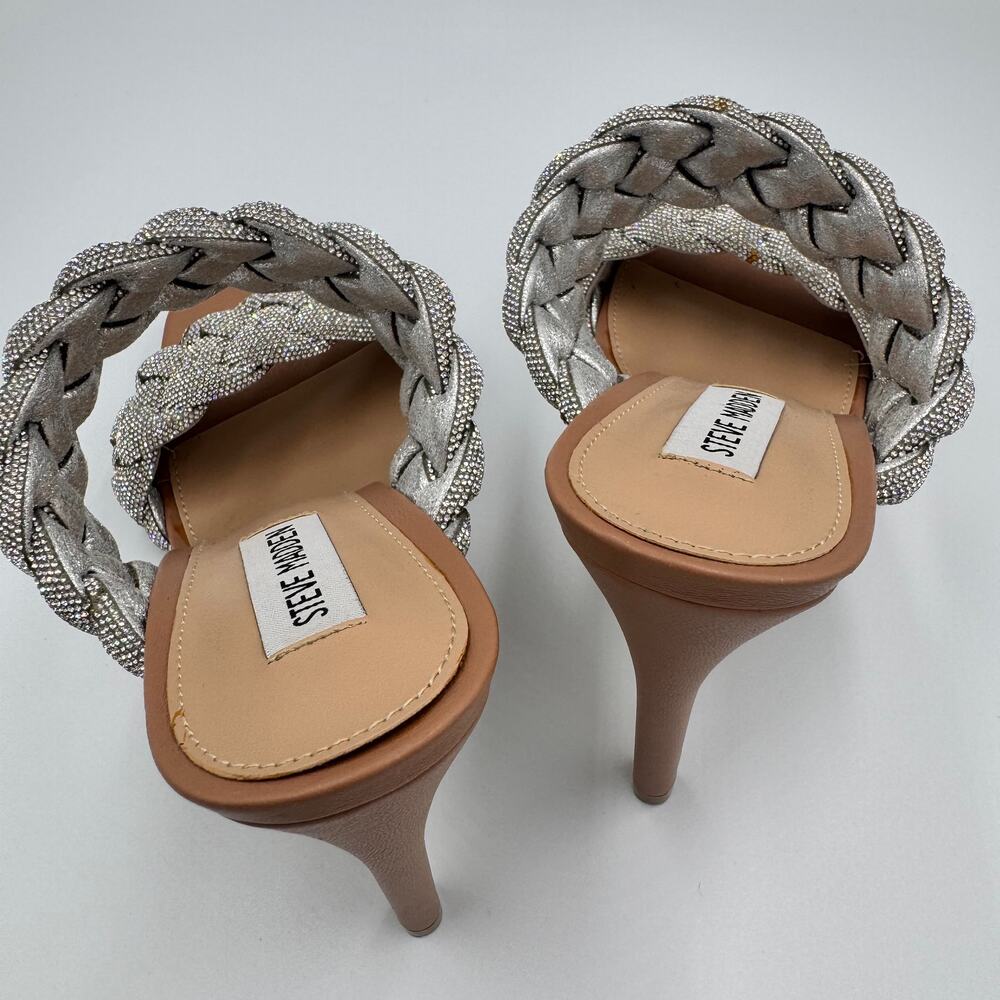 Steve Madden Kenley Silver Rhinestone Braided Double Strap Stiletto Mule Heel 10 - Picture 12 of 16